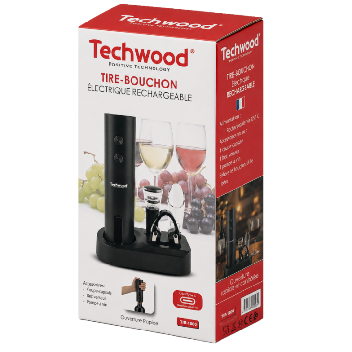 Tire-bouchon électrique rechargeable USB-C Techwood