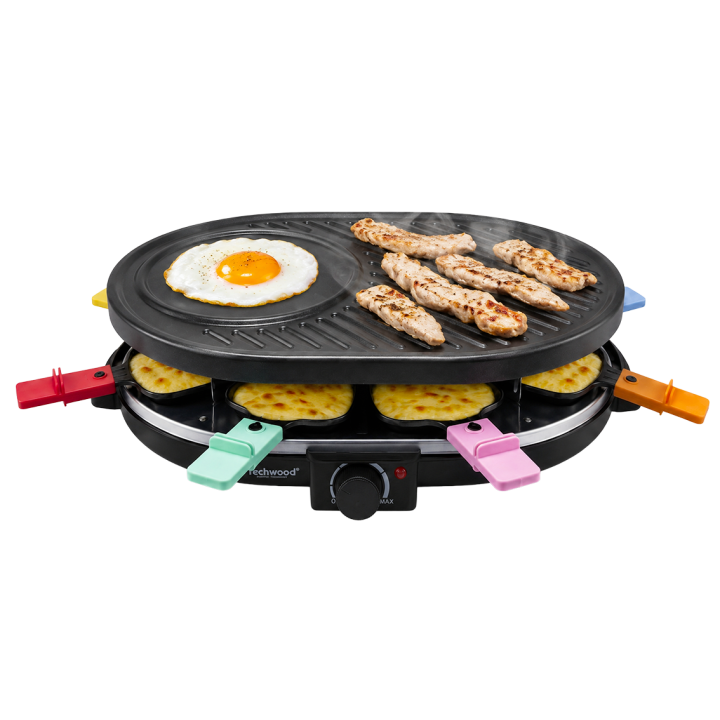 Appareil à raclette 8 poêlons grill crêpière Techwood