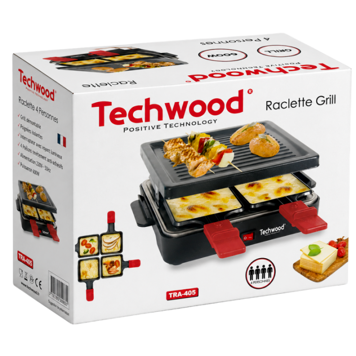 Appareil Raclette 4 Personnes 600W - Grill Démontable