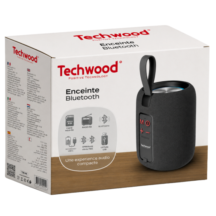 Enceinte Bluetooth Portable Techwood 8W - Radio FM & LED