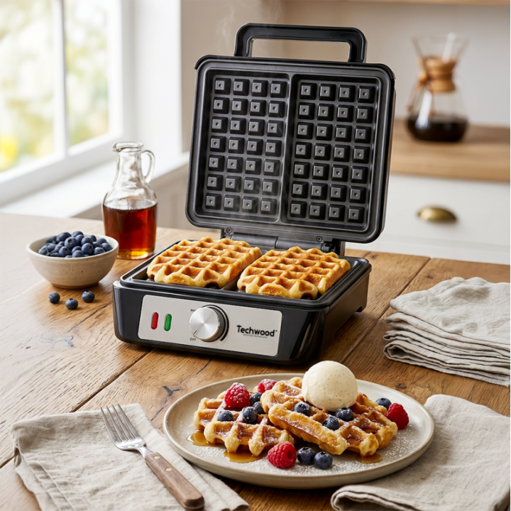 Gaufrier Techwood 1500W Inox | Température Réglable