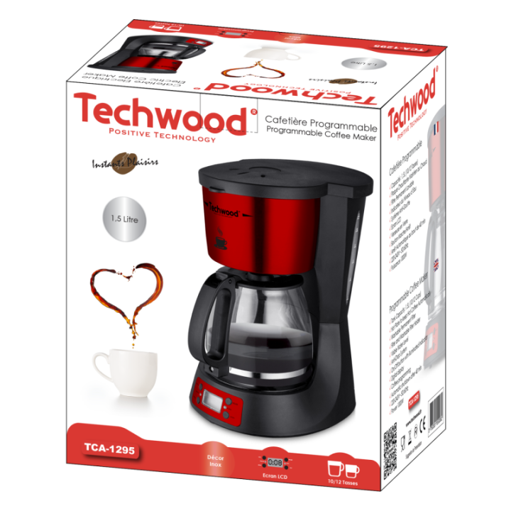 Cafetière Programmable Rouge 12 Tasses - Puissance 1000W