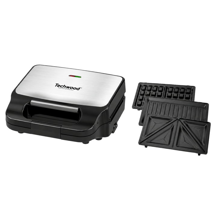 Appareil 3-en-1 Techwood Inox : Gaufrier, Croque et Grill