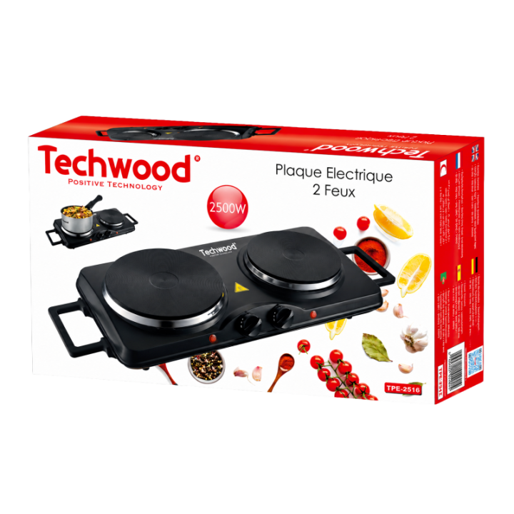 Plaque Électrique 2 Feux Techwood 2500W | Réchaud Compact