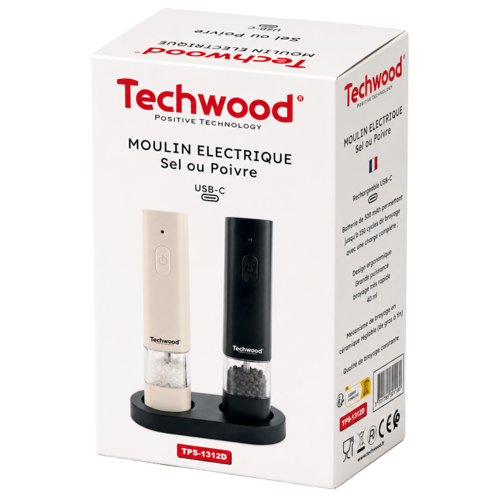 Set Moulin Électrique Sel & Poivre Techwood | USB-C