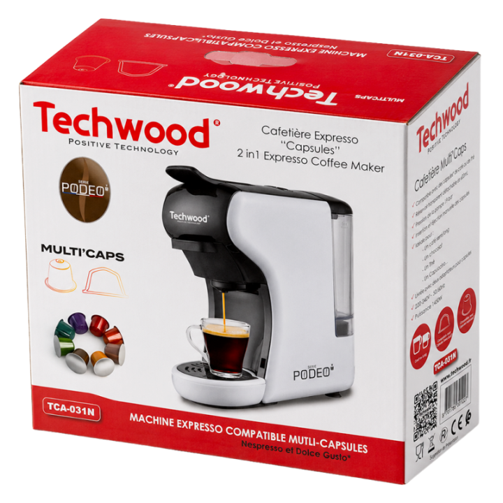 Machine à Café Multi-Capsules Techwood | 19 Bar - 1450W