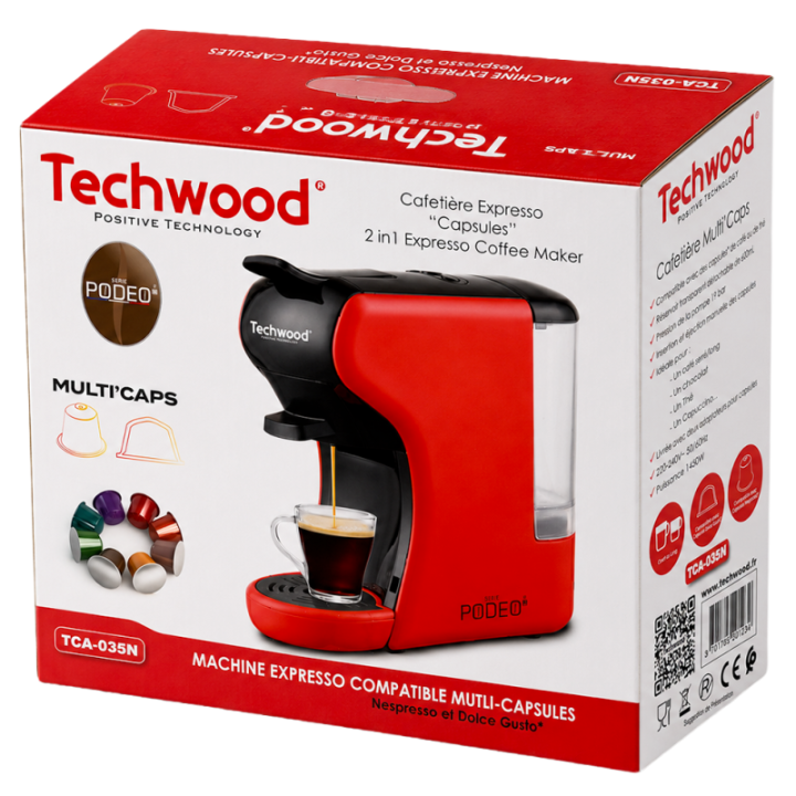 Machine à Café Multi-Capsules Techwood | 19 Bar - 1450W