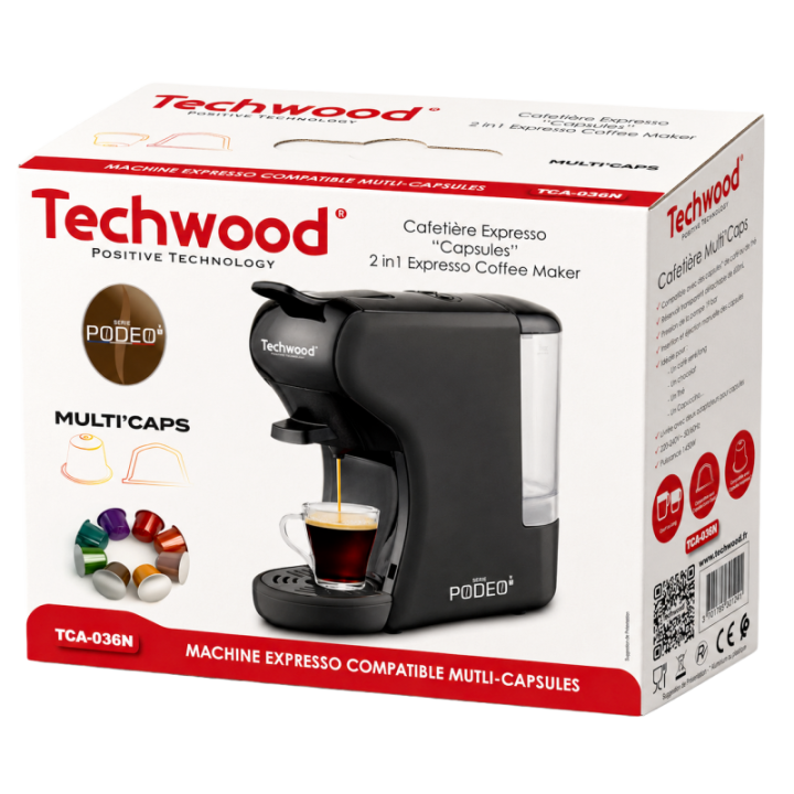 Machine à Café Multi-Capsules Techwood | 19 Bar - 1450W