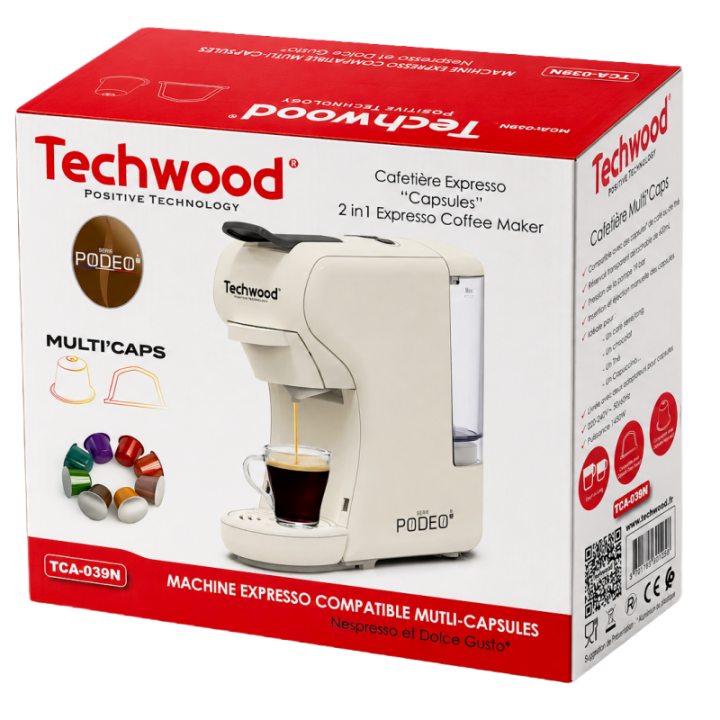 Machine à Café Multi-Capsules Techwood | 19 Bar - 1450W