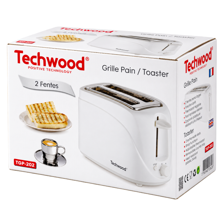 Grille-Pain Techwood 2 Fentes 700W | Contrôle de Brunissage & Tiroir Ramasse-Miettes