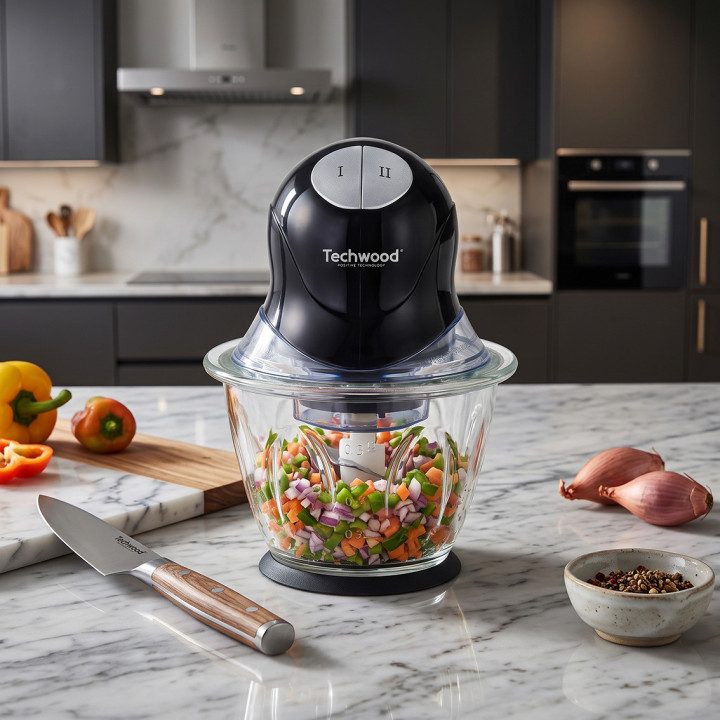Mini Hachoir Électrique Bol Verre 600ml Techwood | 400W