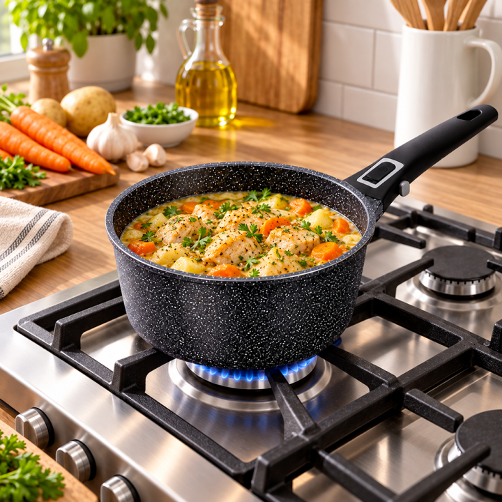 Casserole 18 cm Effet Pierre | Manche Amovible & Induction