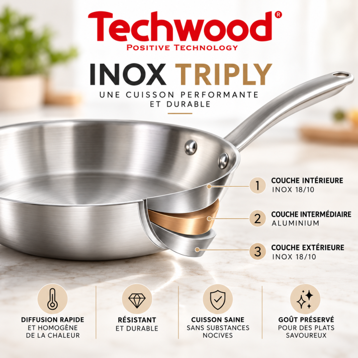 Casserole Inox 18cm Triply | Cuisson Homogène & Compatible Induction