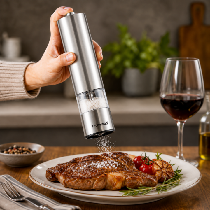 Moulin Électrique Inox Techwood 30ml | Sel, Poivre & Épices