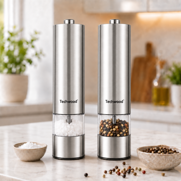 Moulin Électrique Inox Techwood 30ml | Sel, Poivre & Épices