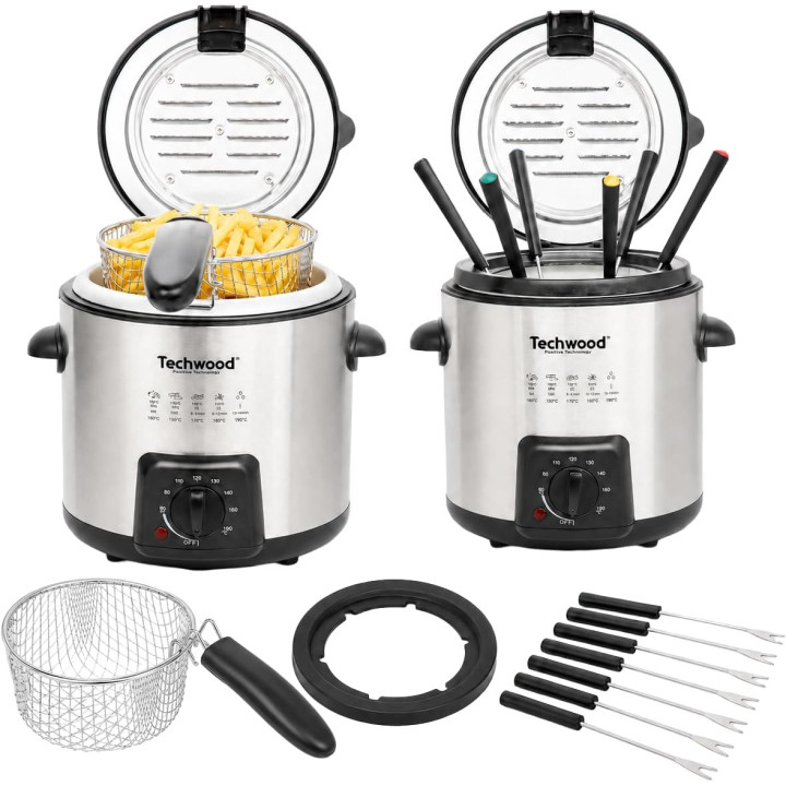 Friteuse et Appareil à Fondue 2-en-1 Techwood Inox | 1L