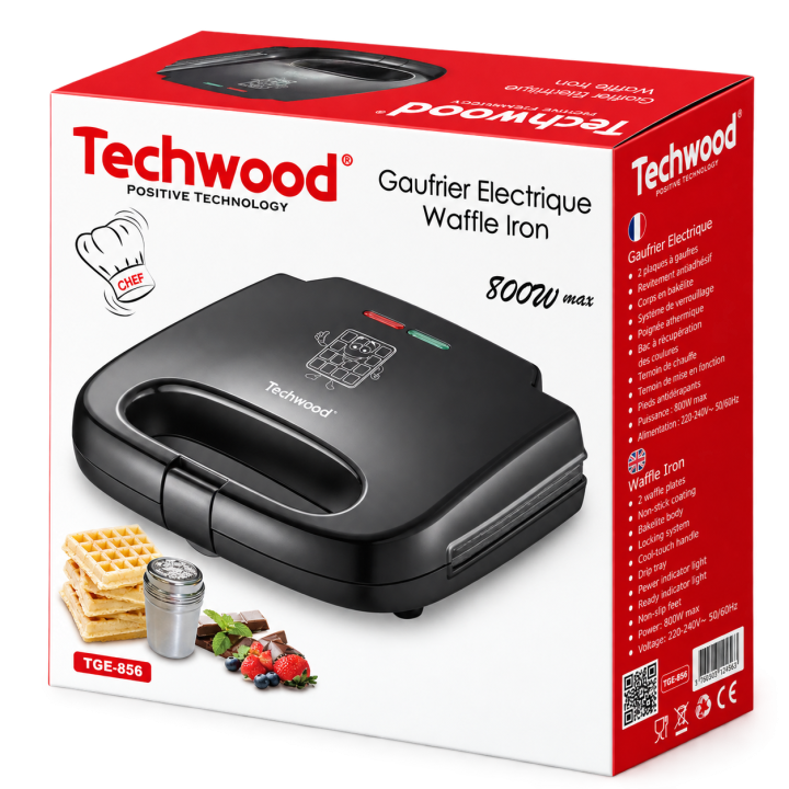 Gaufrier Électrique Techwood 800W | Cuisson 2 Gaufres