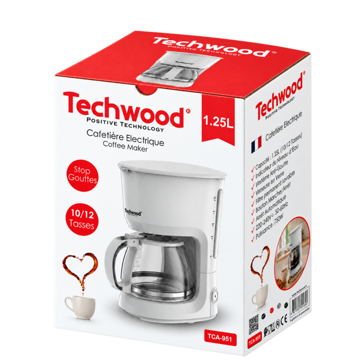 Cafetière Électrique 1,25L - 10/12 Tasses - Système Anti-Gouttes 750W