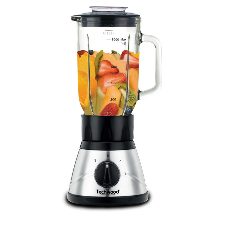 Blender Techwood Inox avec Bol Verre 1L - Glace Pilée