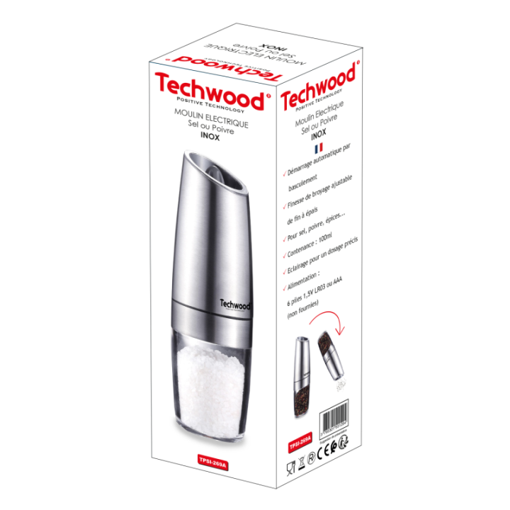 Stainless steel electric salt and pepper mill