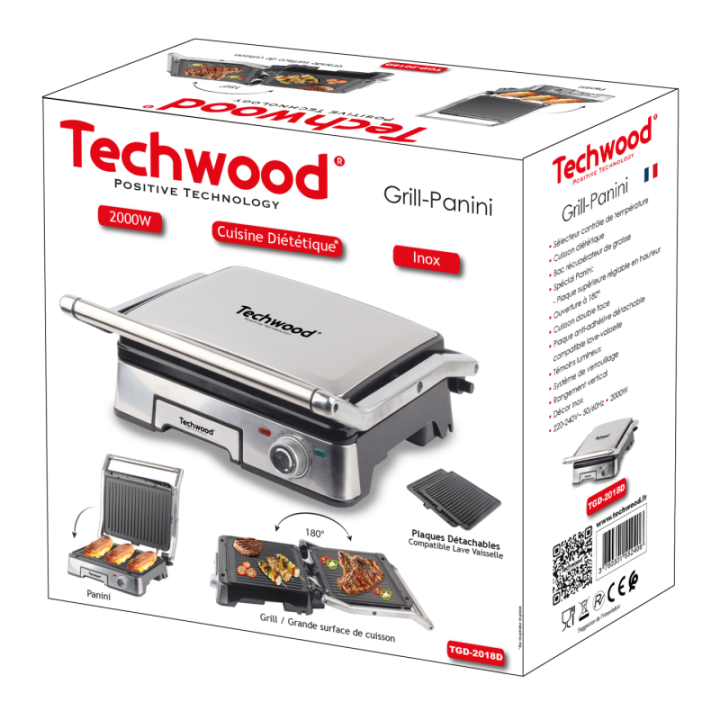 Stainless steel meat grill - 180° - Detachable / 2000W