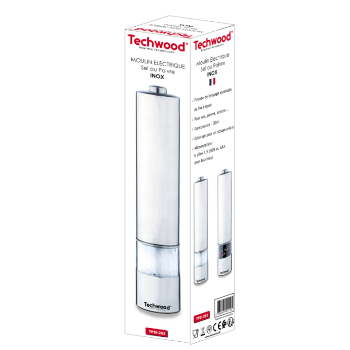 Stainless steel electric salt and pepper mill
