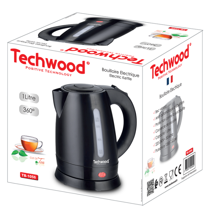 Bouilloire Électrique 1L 1600W – Arrêt Automatique & Protection Surchauffe