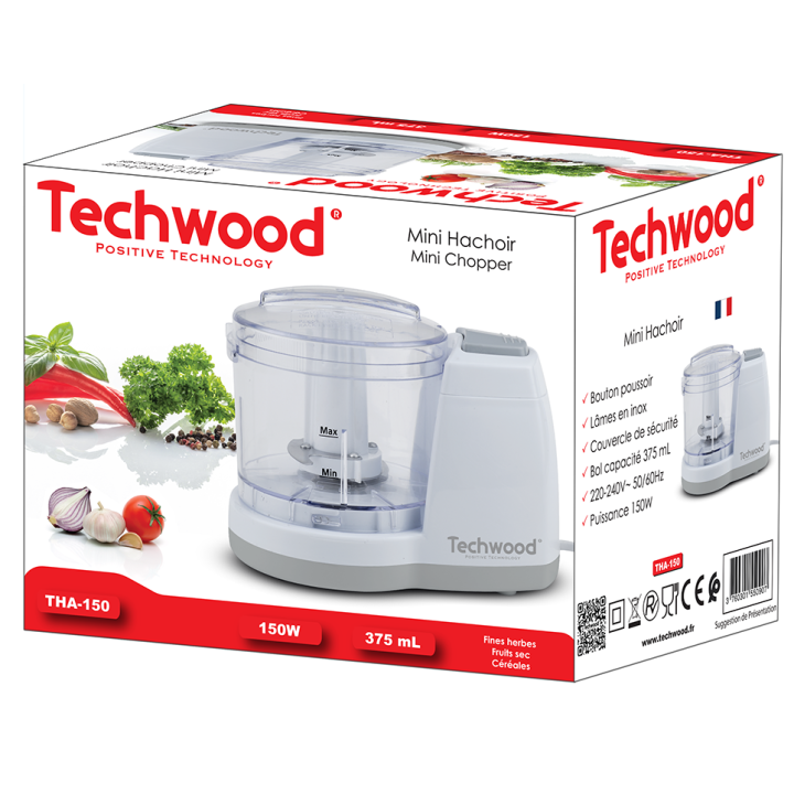 Mini-hachoir 150W compact – Lames inox & bouton poussoir