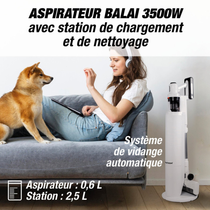 Upright vacuum cleaner with charging and cleaning station
