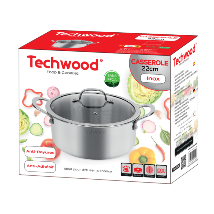 Casserole Inox 22cm avec Couvercle Anti-Adhésive | Tous Feux