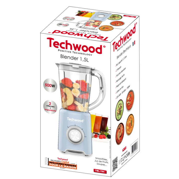 Blender Techwood 1,5L 500W - Lames Inox & Fonction Pulse