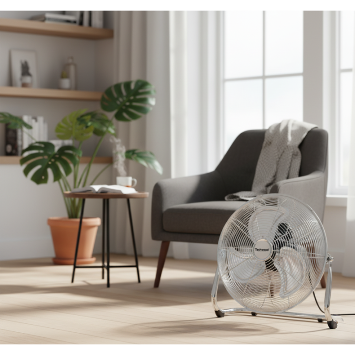 Ventilateur de Sol Métal 40cm - Puissant (75W) & Design Chrome