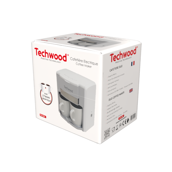 Cafetière Duo 0,6L avec 2 Tasses Céramique et Filtre Permanent - 500W