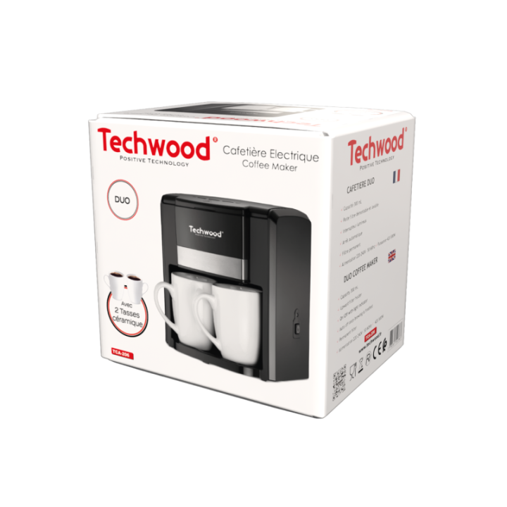 Cafetière Duo Noire 0,6L - 2 Tasses Céramique & Filtre Permanent