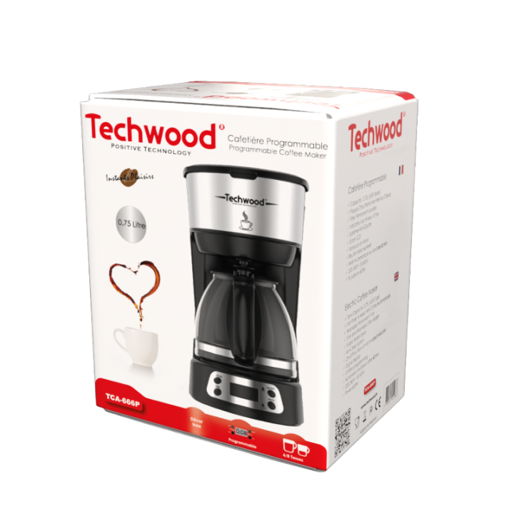 Cafetière Programmable Inox 6/8 Tasses (0,75L) - Filtre Permanent & LCD