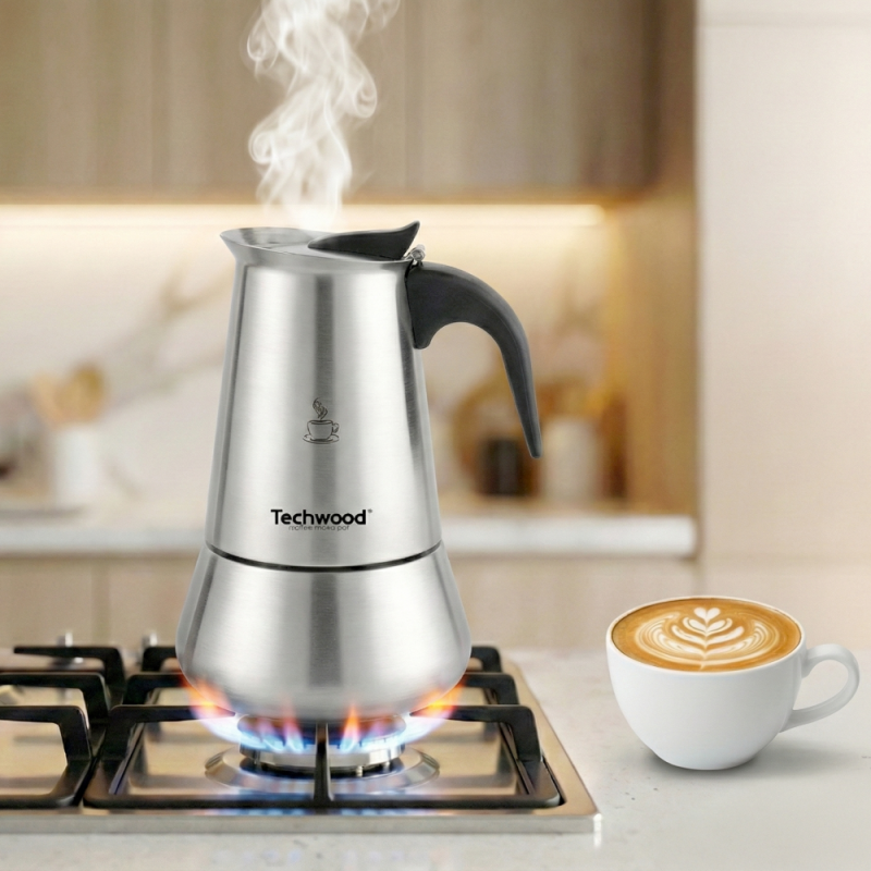 TaNeHaKi Cafetière à Expresso en Acier Inoxydable,Cafetière électrique Pour Induction,Gaz et Toutes les Cuisinières,4 Tasses 200 ml 220V