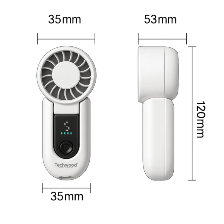 Ventilateur de poche Pliable & Digital - 5 Vitesses & Moteur Puissant