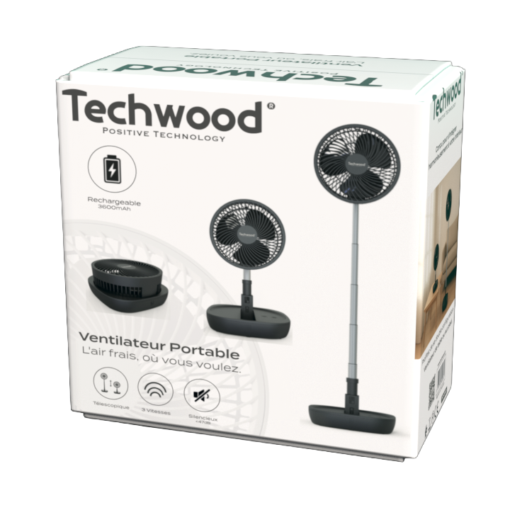 Ventilateur Nomade Sans Fil - Silencieux, Pliable et Télescopique