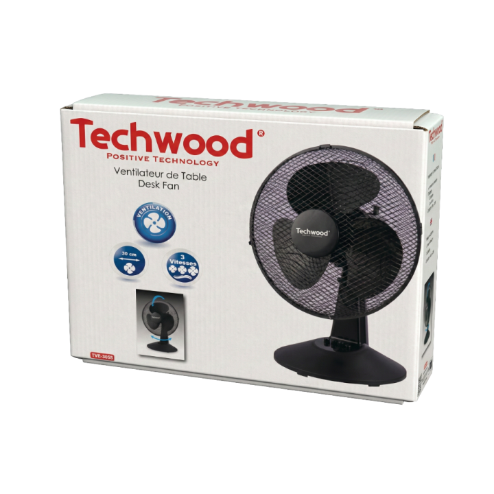 Ventilateur de Table Ø 30cm - 3 Vitesses, Oscillant & Inclinable | 35W