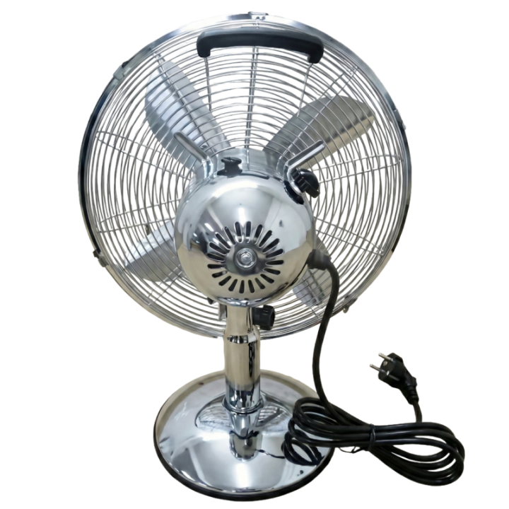 Ventilateur de Table Chromé 30cm | 3 Vitesses & Oscillant | 45W