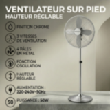 Ventilateur sur Pied Chromé 40cm | Hauteur Réglable | 50W