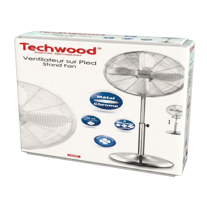 Ventilateur sur Pied Chromé 40cm | Hauteur Réglable | 50W