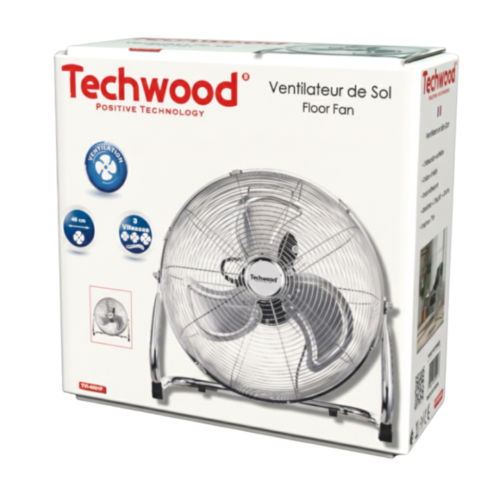 Ventilateur de Sol Métal 40cm - Puissant (75W) & Design Chrome