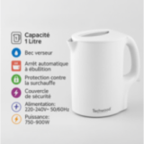 Bouilloire Techwood 1 Litre - 900W | Arrêt Automatique