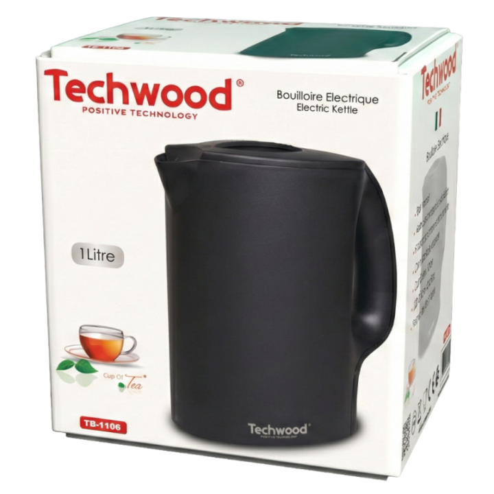 Bouilloire Électrique Techwood Noire 1 Litre - 900W