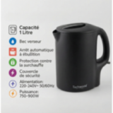 Bouilloire Électrique Techwood Noire 1 Litre - 900W