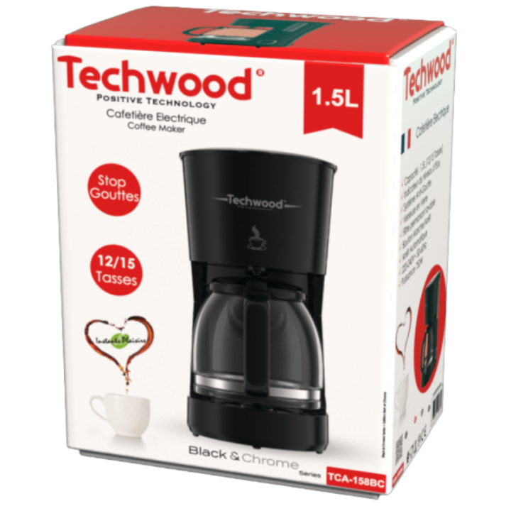 Cafetière Techwood 1.5L Silver - Filtre Lavable 750W
