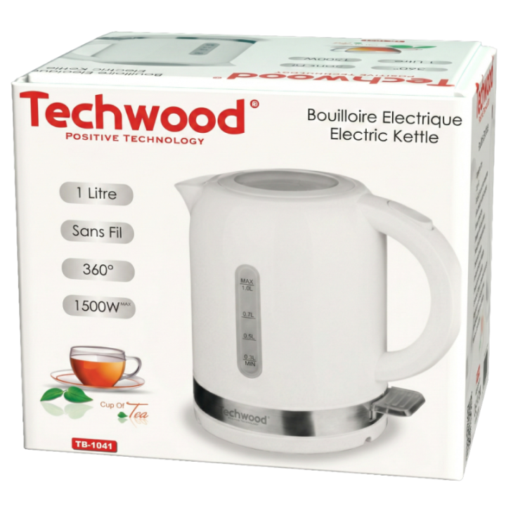 Bouilloire Électrique Techwood 1L - Sans Fil & LED Bleue