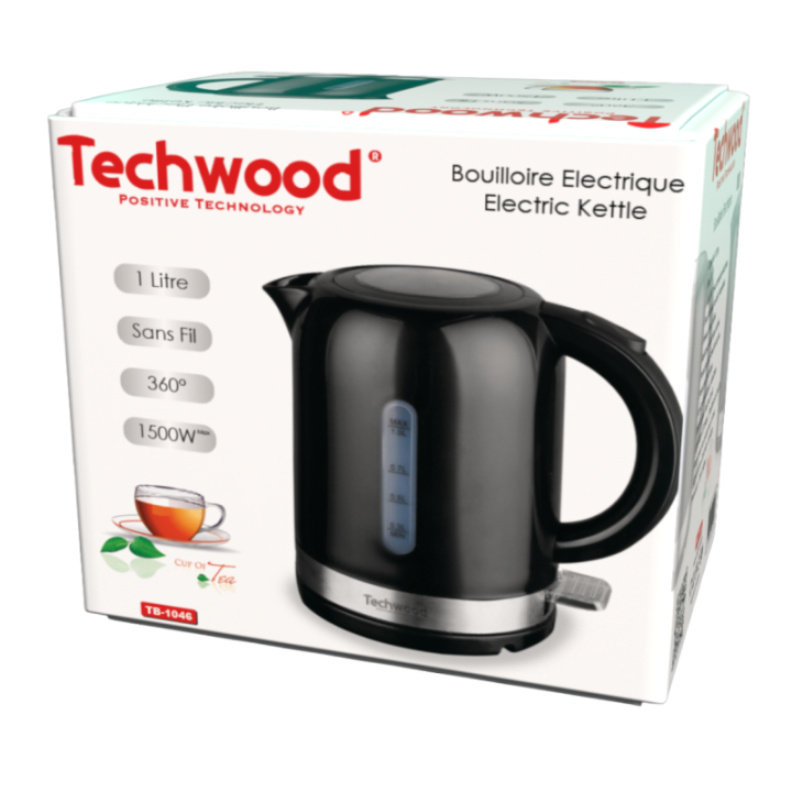 Bouilloire Électrique Techwood 1L - Sans Fil & LED Bleue