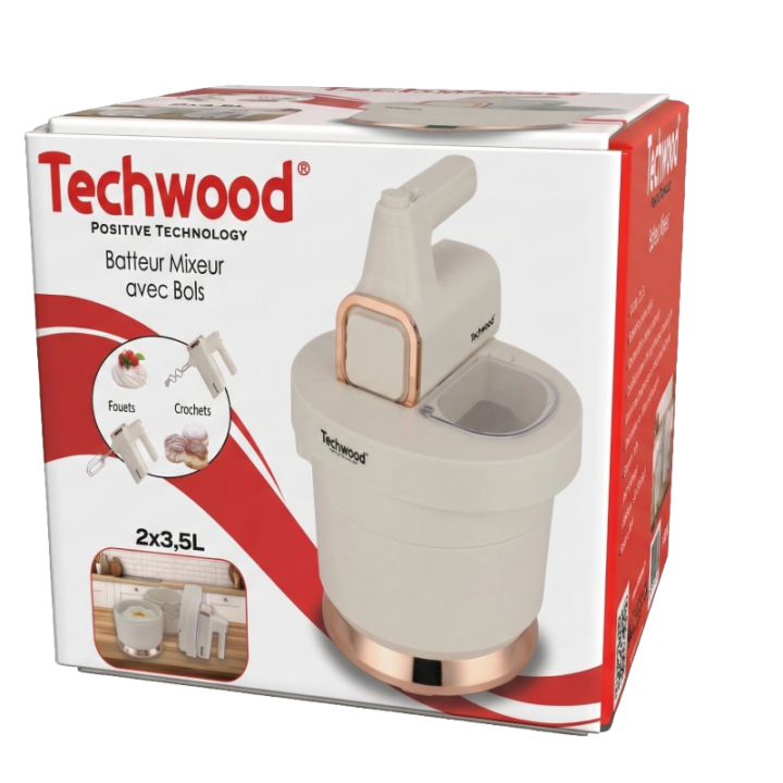 Batteur Mixeur Pâtissier Techwood 500W (2 Bols 3.5L)